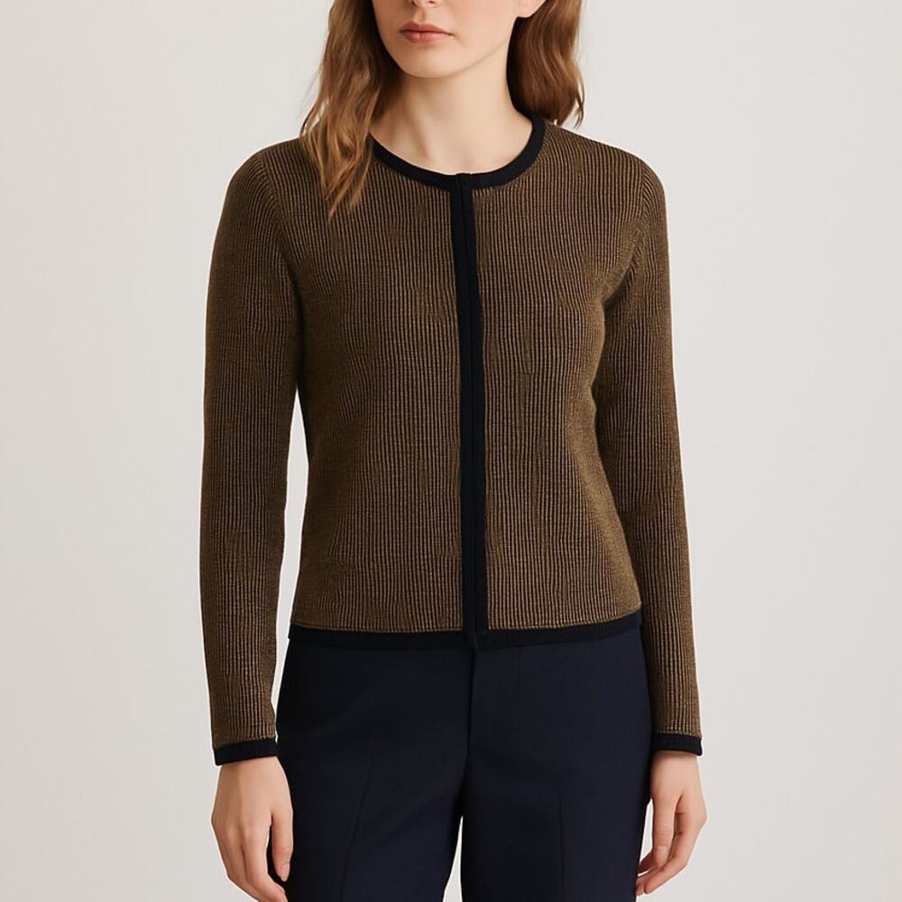 Ann Taylor Black and Tan Front Zip Sweater XS NWT